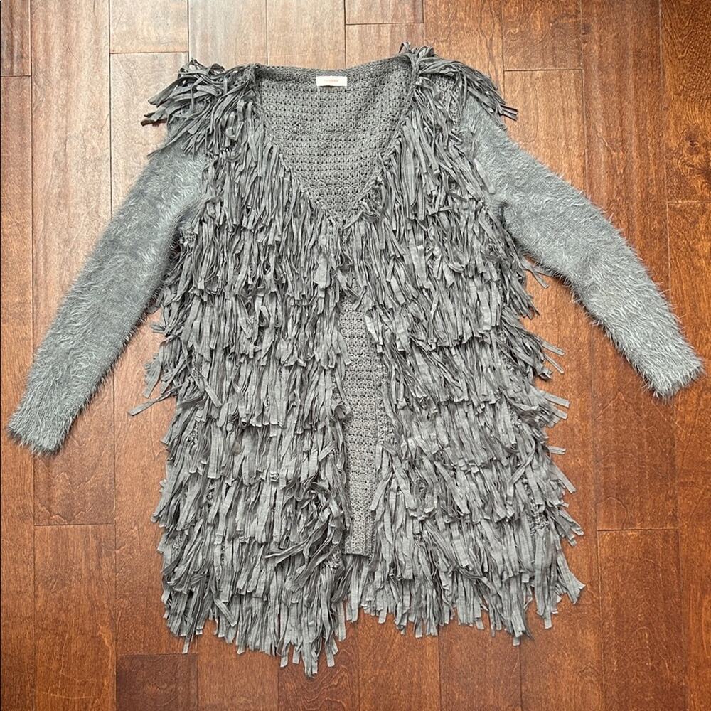 Tahnee Super Fun and Slightly Eccentric Gray Fringe Cardigan, Size Small
